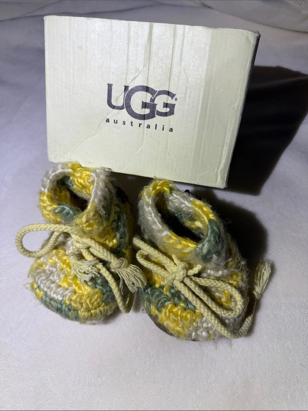 UGG Yellow Green Multi Knit Baby Booties with Ties